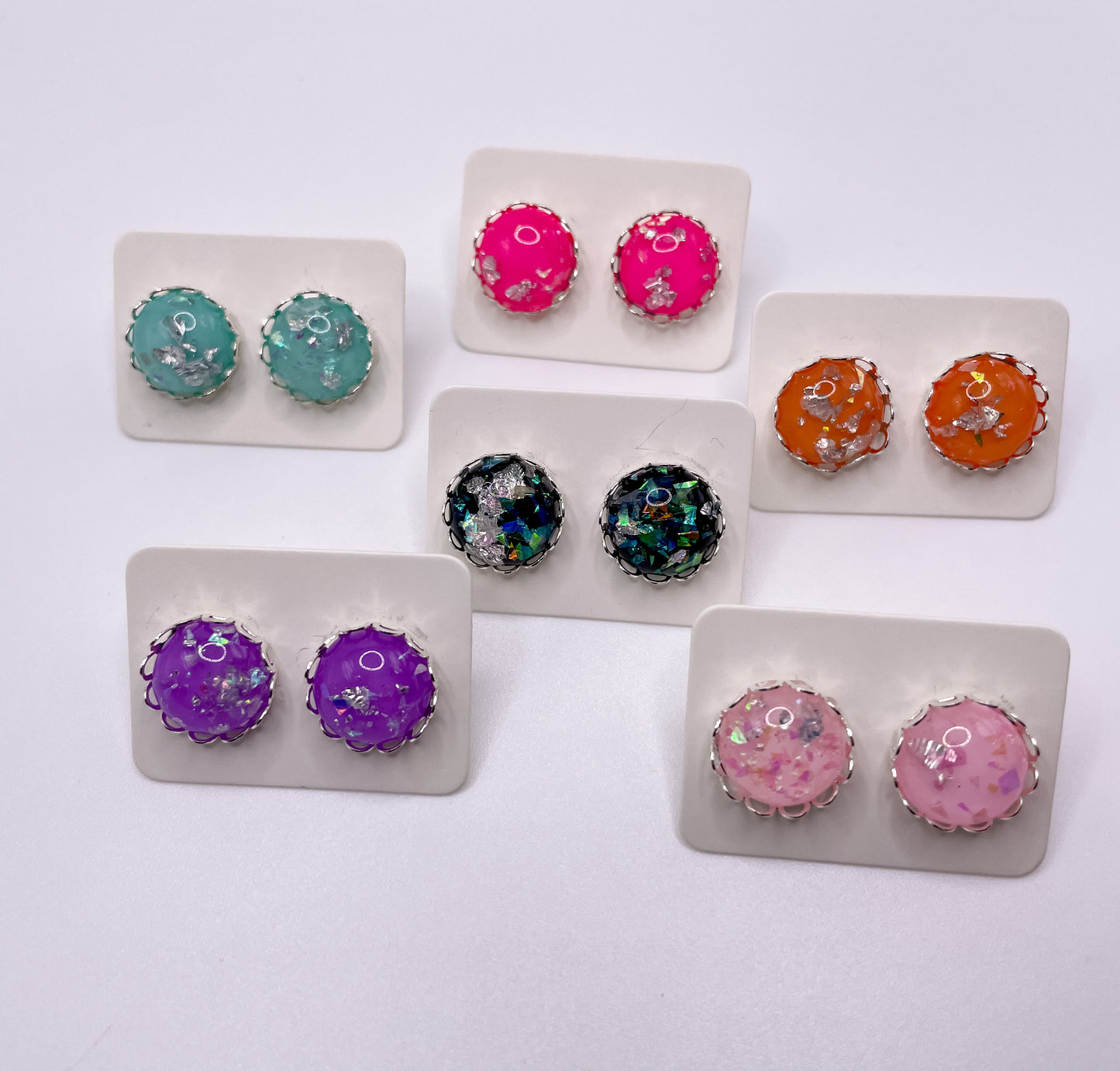 Fancy Silver Foil Earring Stud | Katelyn Style Earrings |12 MM Round Studs | Round Stud Earrings